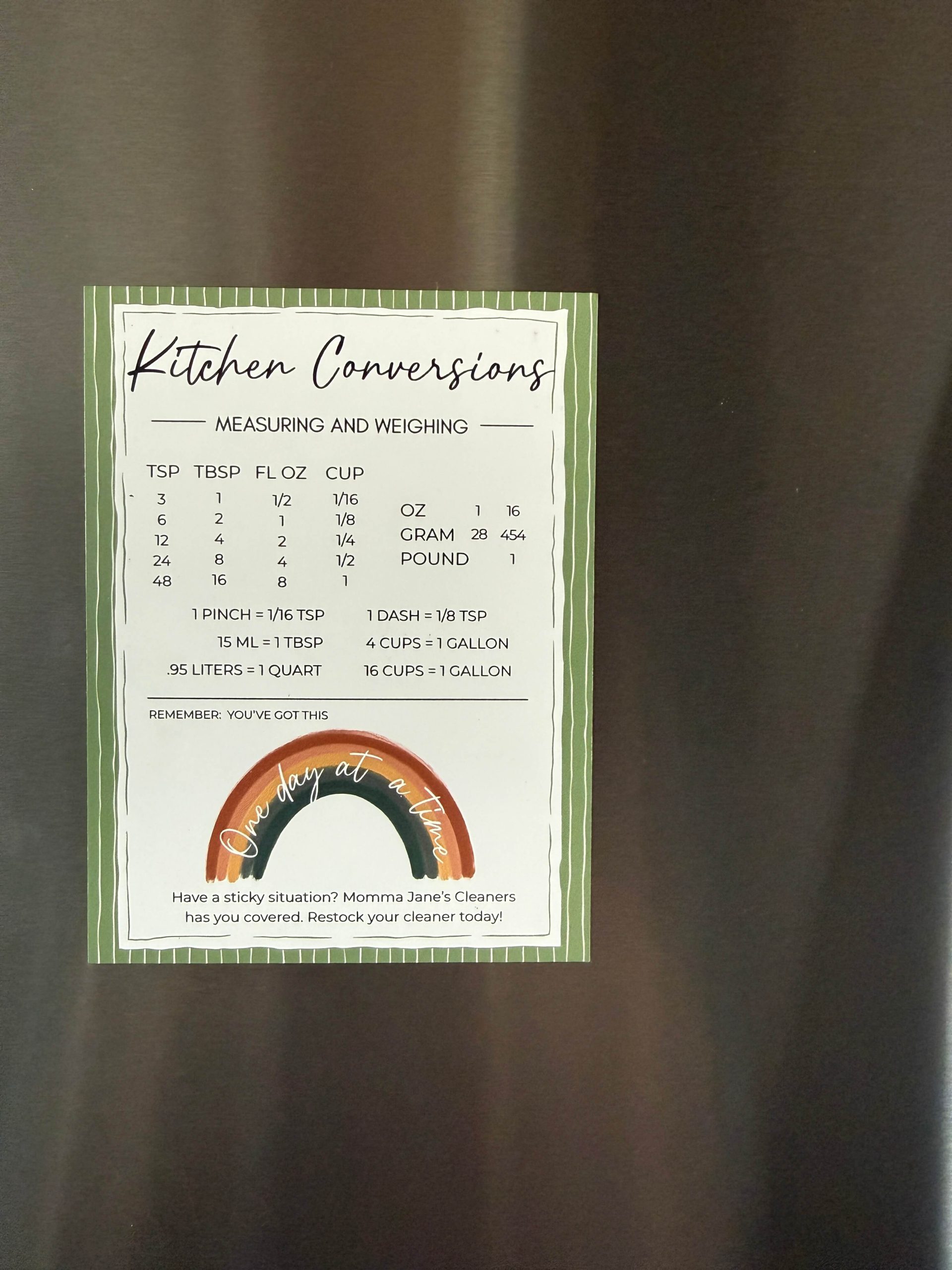 Kitchen Conversion Recipe Magnet | Plant Based Cleaner Blog | Momma Jane's Cleaner